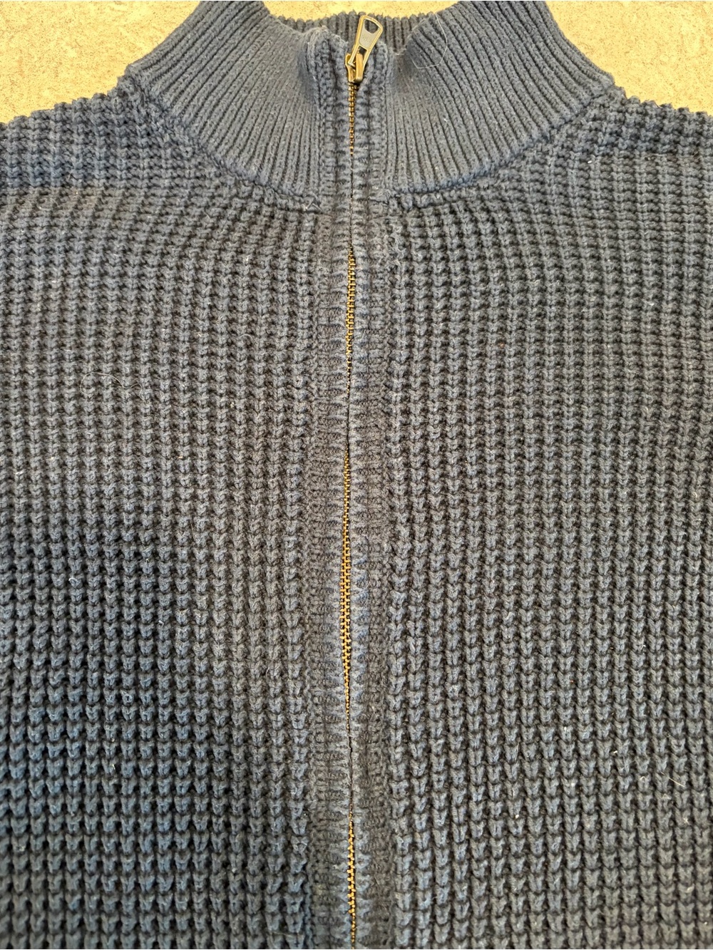 LL Bean 100% Organic Cotton Full Zip Waffle Sweater Navy Blue-Large